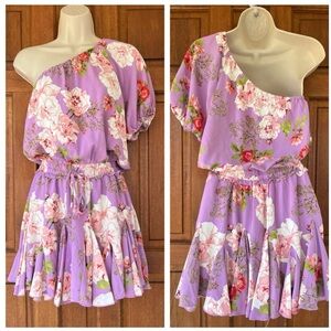 Floral One-Shoulder Dress in Purple and Pink